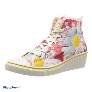 Desigual Floral Canvas Wedge Sneakers